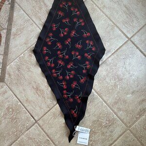 COACH CHERRIES PRINT SILK DIAMOND SCARF:NWT CDL13 BLACK/RED